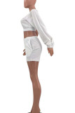 Blue Casual Solid Patchwork Oblique Collar Long Sleeve Two Pieces