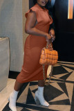 White Casual Solid Patchwork Turndown Collar One Step Skirt Dresses