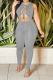 Grey Sexy Solid Hollowed Out O Neck Sleeveless Two Pieces