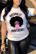 White Fashion Vintage Print Patchwork Letter O Neck T-Shirts