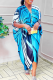 Light Blue Casual Print Patchwork V Neck Straight Dresses