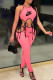 Pink Fashion Casual Print Patchwork O Neck Sleeveless Two Pieces