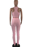 Pink Casual Sportswear Print Patchwork Fold O Neck Sleeveless Two Pieces