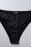 Black Sexy Solid Patchwork Swimwears