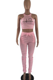 Pink Casual Sportswear Print Patchwork Fold O Neck Sleeveless Two Pieces
