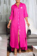 Rose Red Fashion Casual Print Letter Turndown Collar Shirt Dress Dresses