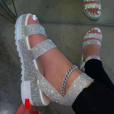 Silver Patchwork Hot Drill Opend Out Door Shoes