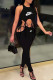 Black Fashion Casual Print Patchwork O Neck Sleeveless Two Pieces