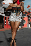 Black Fashion Sexy Print Patchwork Backless Strapless Tops