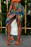 Green Sexy Print Patchwork Skinny Mid Waist Pencil Full Print Bottoms