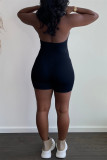 Rose Red Sexy Casual Solid Backless Halter Sleeveless Skinny Romper