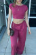 Rose Red Casual Solid Patchwork O Neck Short Sleeve Two Pieces
