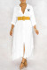 White Fashion Casual Print Letter Turndown Collar Shirt Dress Dresses