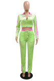 Light Pink Fashion Casual Embroidery Patchwork Zipper Collar Long Sleeve Two Pieces