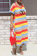 Red Fashion Casual Striped Letter V Neck Straight Dresses