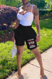 Black Fashion Casual Print Basic Regular High Waist Shorts