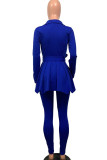 Red Casual Solid Patchwork Fold Asymmetrical Turn-back Collar Long Sleeve Two Pieces