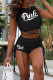 Black Sexy Sportswear Print Patchwork Frenulum O Neck Sleeveless Two Pieces