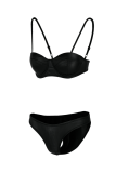Black Sexy Solid Patchwork Swimwears