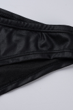 Black Sexy Solid Patchwork Swimwears