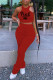 Red Casual Print Patchwork Fold O Neck Sleeveless Two Pieces