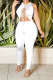 White Sexy Solid Hollowed Out O Neck Sleeveless Two Pieces
