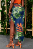 Green Sexy Print Patchwork Skinny Mid Waist Pencil Full Print Bottoms