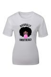 White Fashion Vintage Print Patchwork Letter O Neck T-Shirts