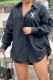 Black Fashion Casual Print Letter Turndown Collar Shirt Dress Dresses