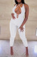White Sexy Solid Patchwork Backless Halter Skinny Jumpsuits