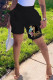 Black Fashion Casual Print Basic Regular High Waist Shorts