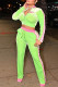 Fluorescent Green Fashion Casual Embroidery Patchwork Zipper Collar Long Sleeve Two Pieces