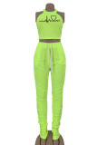 Pink Casual Sportswear Print Patchwork Fold O Neck Sleeveless Two Pieces