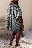 Pink Casual Plaid Patchwork V Neck Cake Skirt Dresses