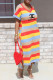 Red Fashion Casual Striped Letter V Neck Straight Dresses