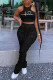 Black Casual Sportswear Print Patchwork Fold O Neck Sleeveless Two Pieces