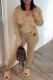 Khaki Fashion Sportswear Print Letter Hooded Collar Long Sleeve Two Pieces