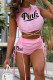 Pink Sexy Sportswear Print Patchwork Frenulum O Neck Sleeveless Two Pieces