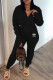 Black Fashion Sportswear Print Letter Hooded Collar Long Sleeve Two Pieces