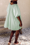 Pink Casual Plaid Patchwork V Neck Cake Skirt Dresses
