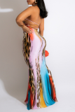 Leopard Print Sexy Leopard Patchwork Halter Sleeveless Two Pieces