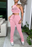 Pink Casual Sportswear Print Patchwork Fold O Neck Sleeveless Two Pieces