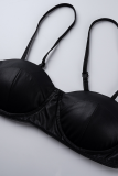 Black Sexy Solid Patchwork Swimwears