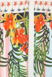Colour Sweet Print Patchwork Flounce Off the Shoulder Short Sleeve Two Pieces
