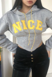 Navy Blue Casual Street Solid Embroidered Bandage Patchwork Asymmetrical Hooded Collar Tops