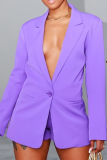 Purple Casual Solid Patchwork Turndown Collar Long Sleeve Two Pieces