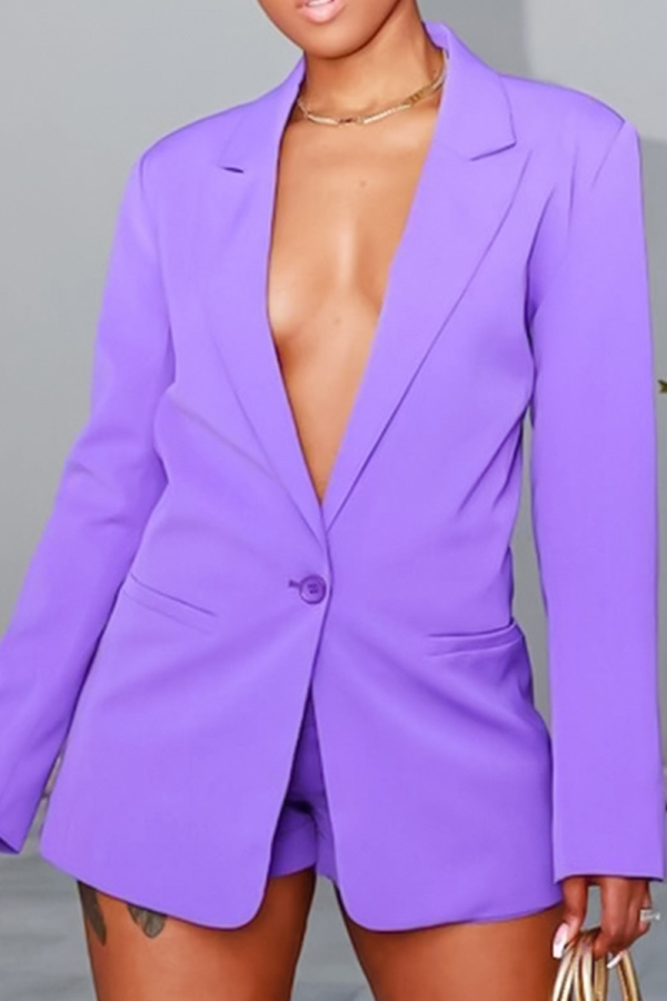 Purple Casual Solid Patchwork Turndown Collar Long Sleeve Two Pieces