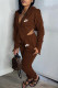 Dark Brown Fashion Sportswear Print Letter Hooded Collar Long Sleeve Two Pieces