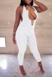 White Sexy Solid Split Joint Backless Halter Skinny Jumpsuits