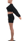 Blue Casual Solid Patchwork Oblique Collar Long Sleeve Two Pieces